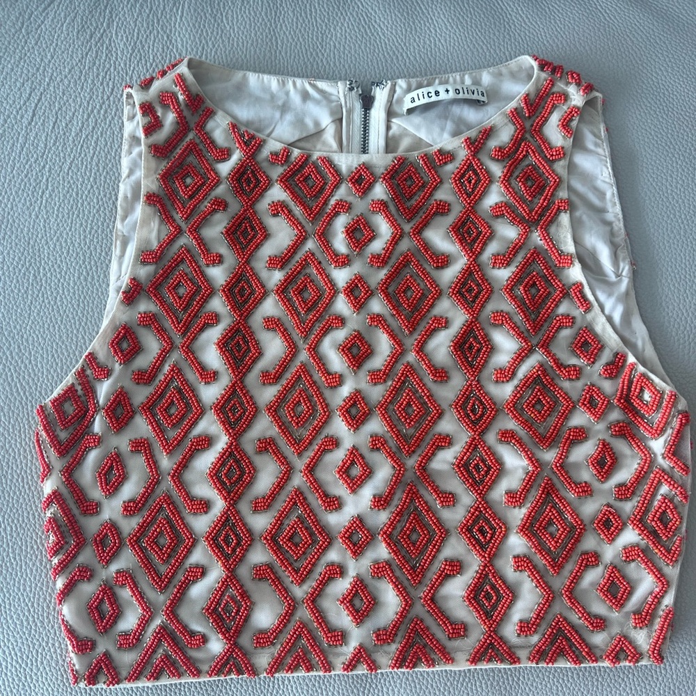 Alice + Olivia orange white beaded embellished crop top